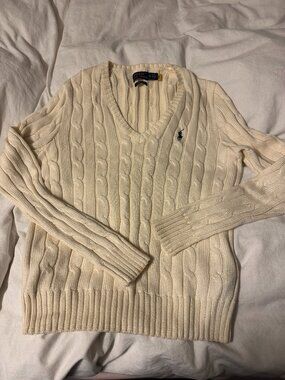 polo ralph lauren pima cotton sweater ivory M v-neck
